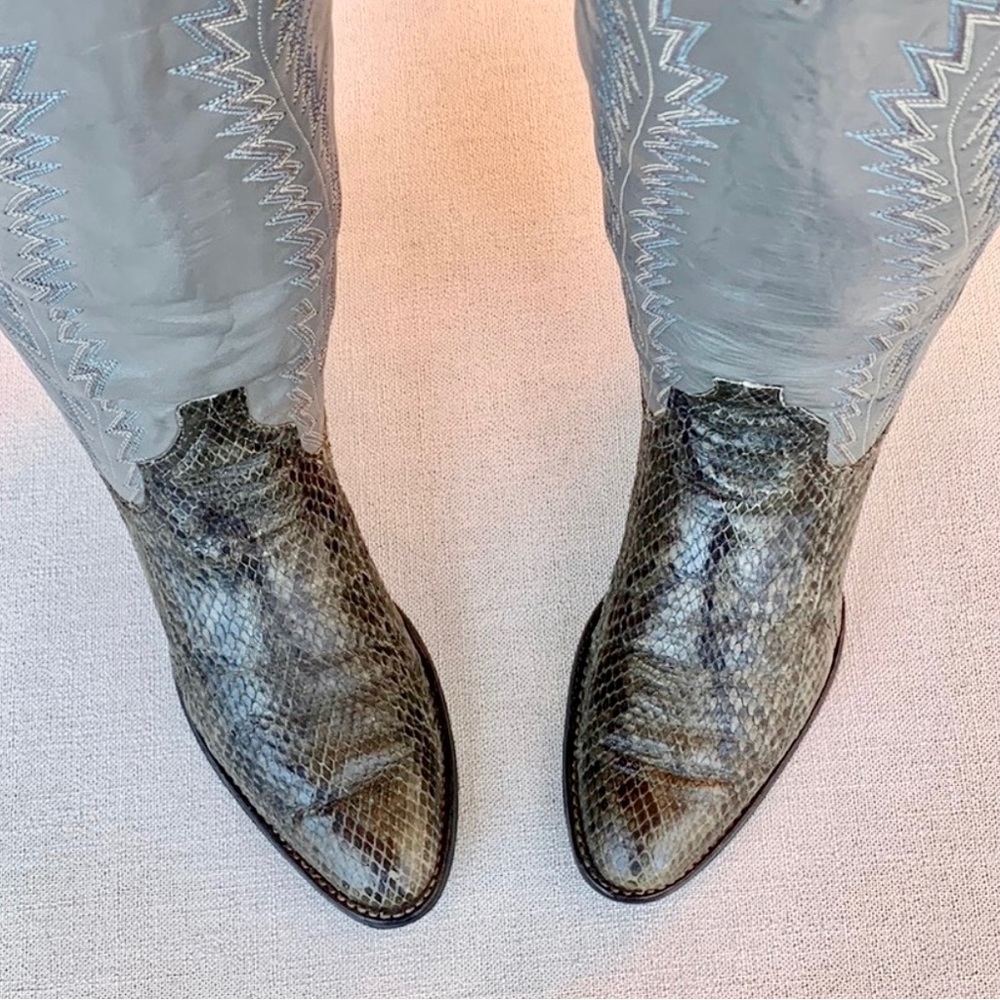 SOLD Larry Mahan Vintage Snakeskin Gray Leather Knee High Cowboy Western BootS - Picture 3 of 9